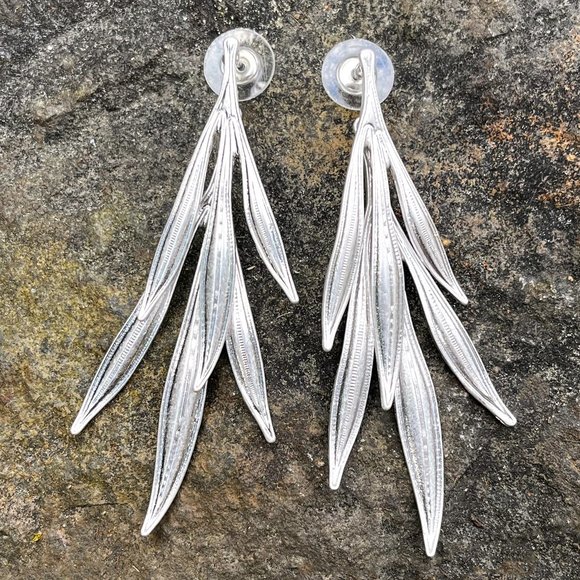Silver Leaf Statement Post Earrings - Picture 4 of 4